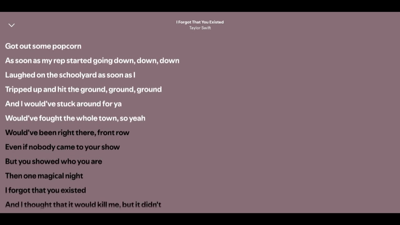 TAYLOR SWIFT - I FORGOT THAT YOU EXISTED (LIRIC)