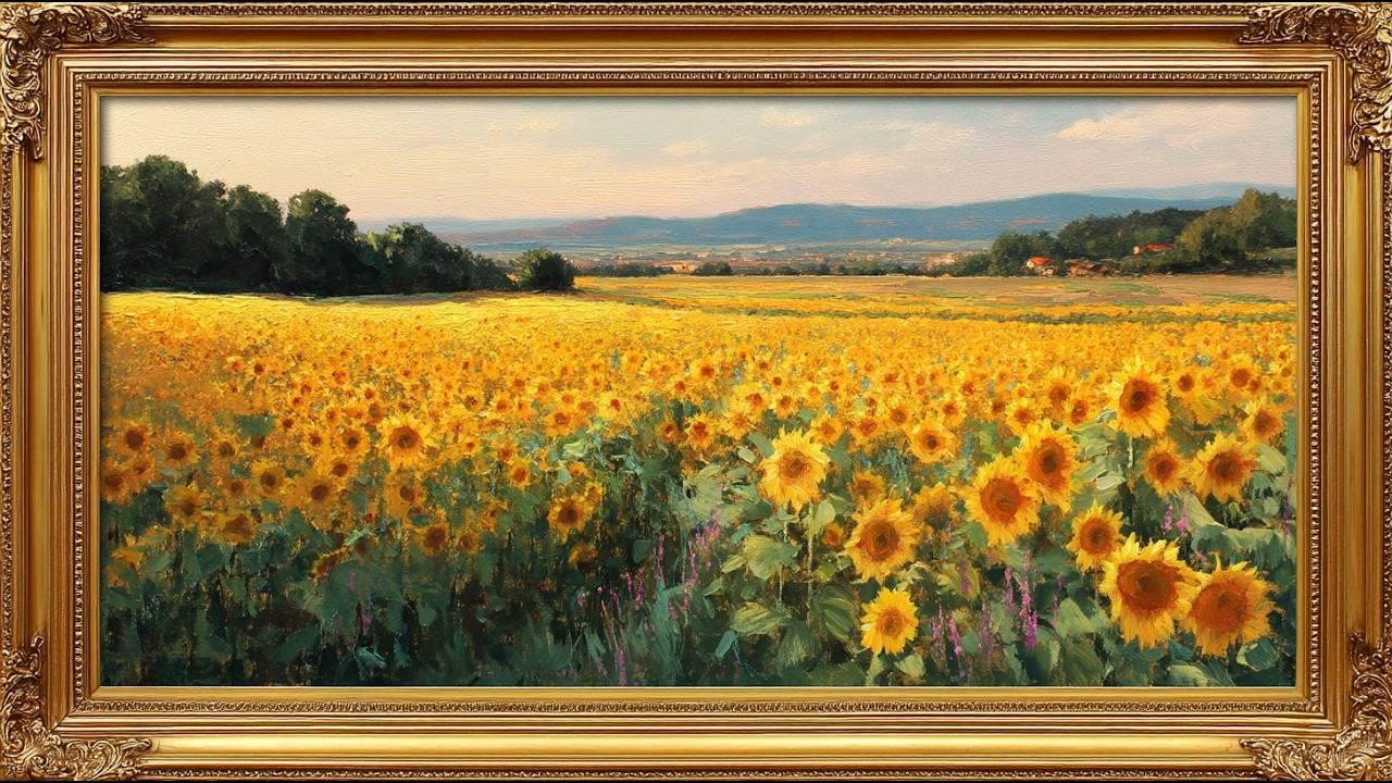Sunflower Field | Turn Your TV Into Art | Golden Floral Vintage Painting | TV Framed Art | 3 Hours