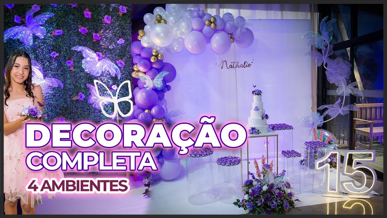 À VENDA: Decoração Completa de 15 Anos (4 Ambientes) | Painel Instagramável + LED + Borboletas