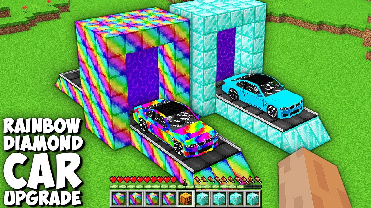 Which CAR IS BETTER RAINBOW VS DIAMOND in Minecraft ? RAINBOW DIAMOND PORTAL for UPGRADE CAR !