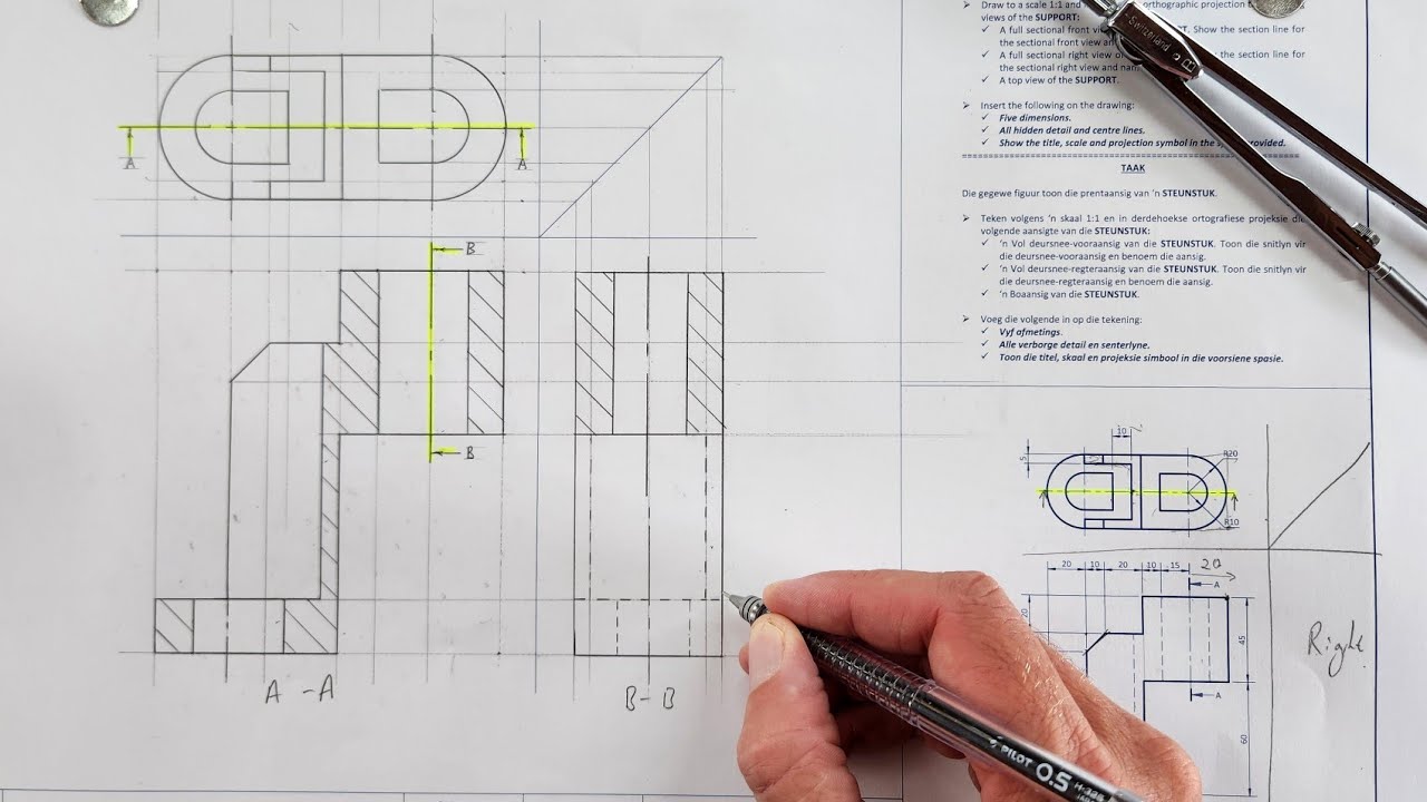 HOW TO draw a THIRD ANGLE Orthographic Projection - HSE | Page 6-8 | Grade 10