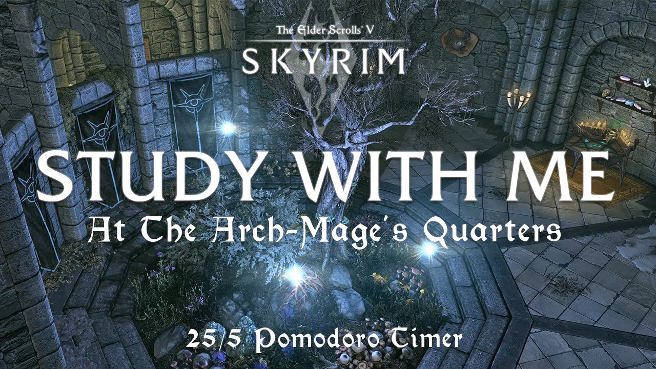 2 Hours Study with Me in Skyrim | Winter Hold Arch Mage Quarters | 25/5 Pomodoro