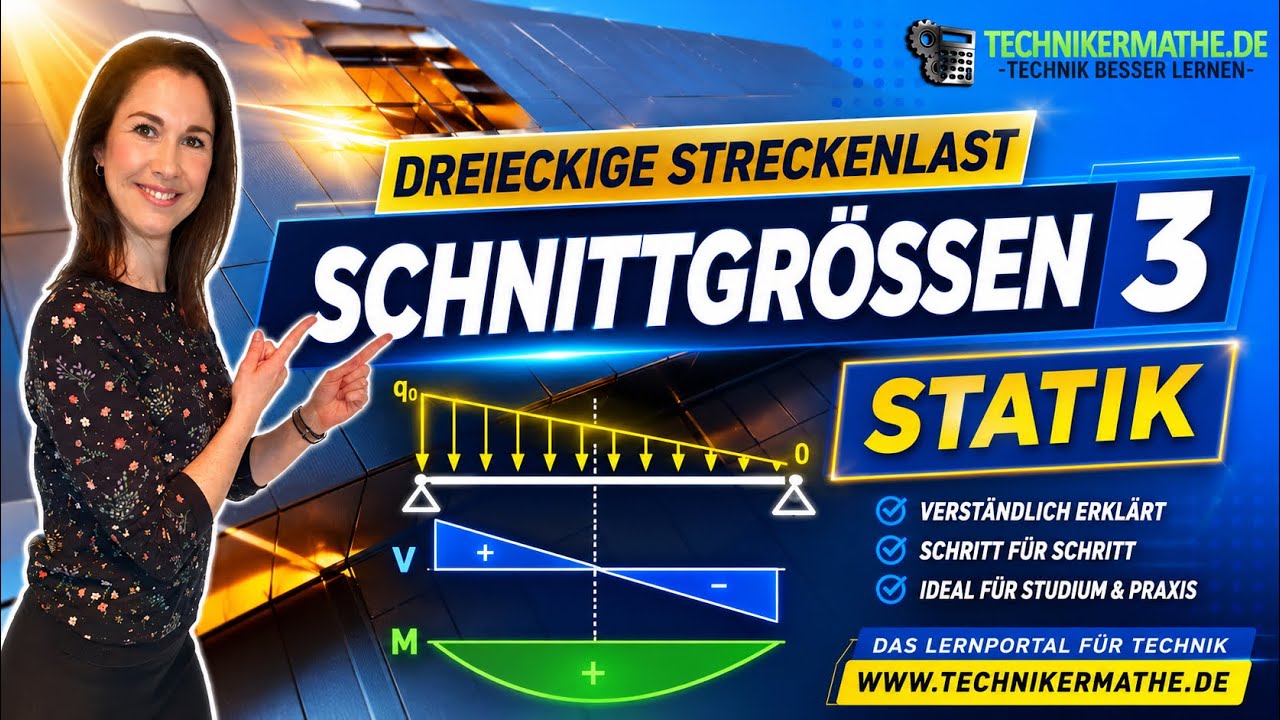 Schnittgrößen bestimmen [dreieckige Streckenlast]  (3/3) - optimal für Ingenieure & Techniker [2022]
