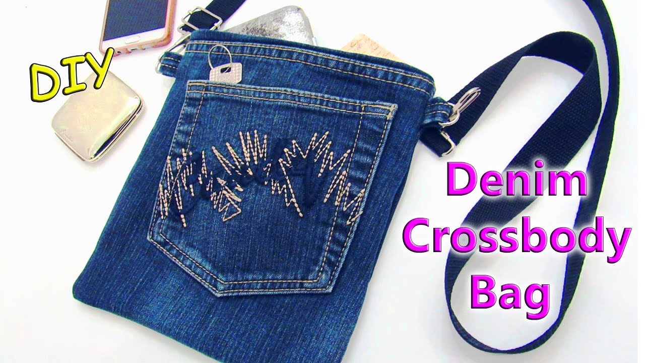 DIY Bag Purse From Old Jeans - Recycling No Sew Denim Crossbody Bag - Old Jeans Crafts Tutorial
