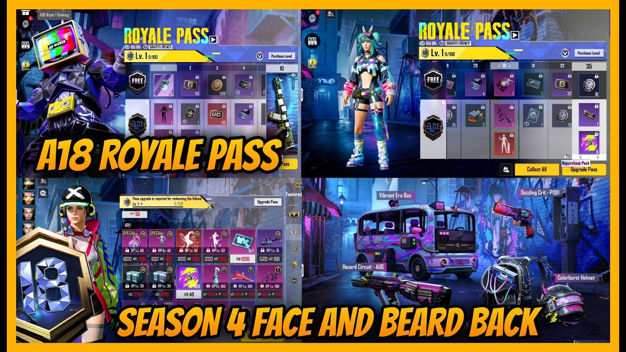 🔥A18 ROYAL PASS IS HERE - 1 TO 100 REWARDS AND COMPLETE LOOK IN 4.3 UPDATE
