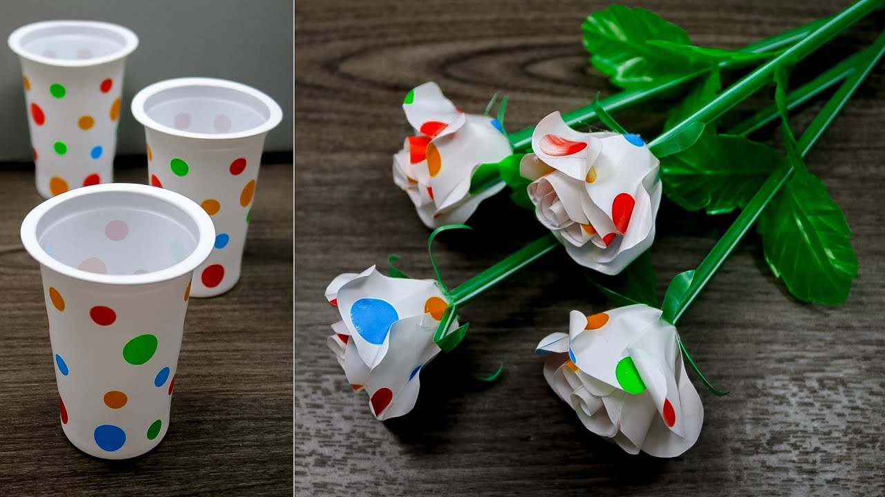 ide kreatif dari gelas plastik bekas jarang terpikirkan membuat bunga mawar hiasan meja terbaru