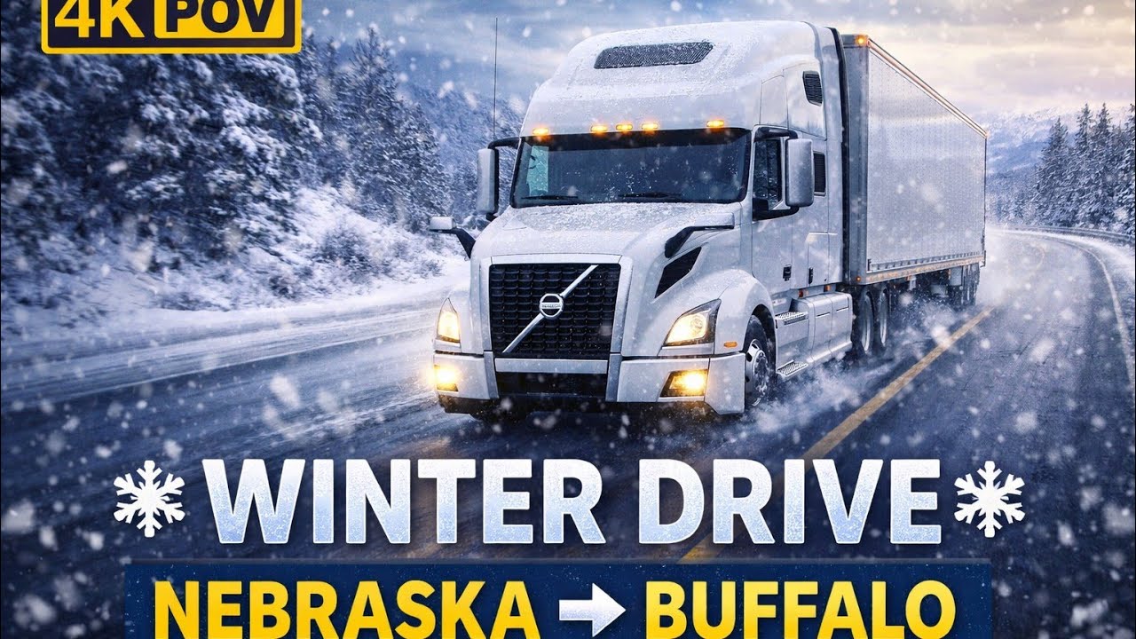 4K POV Truck Driving USA | Winter Drive from Nebraska to Buffalo ❄️🚛 12 Hours of Calm Road