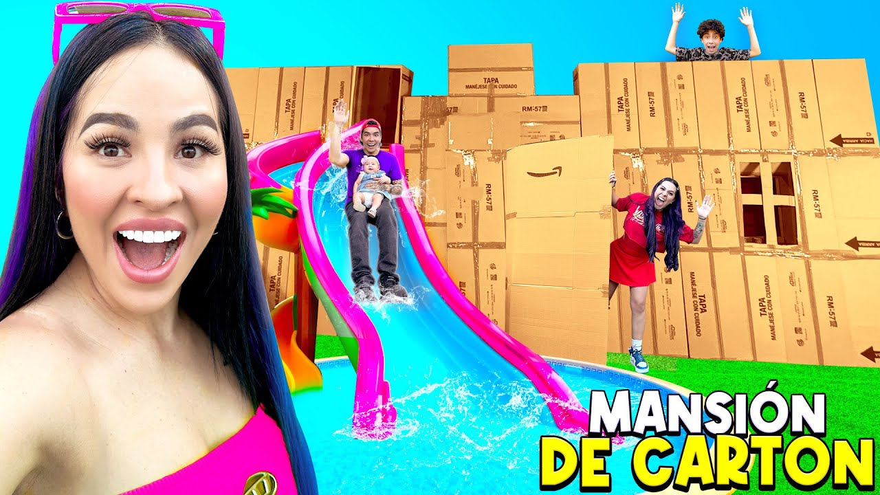 CONSTRUÍ UNA MANSIÓN GIGANTE CON CAJAS DE CARTÓN *Con tobogán a la alberca* 🤩📦| Karla Bustillos