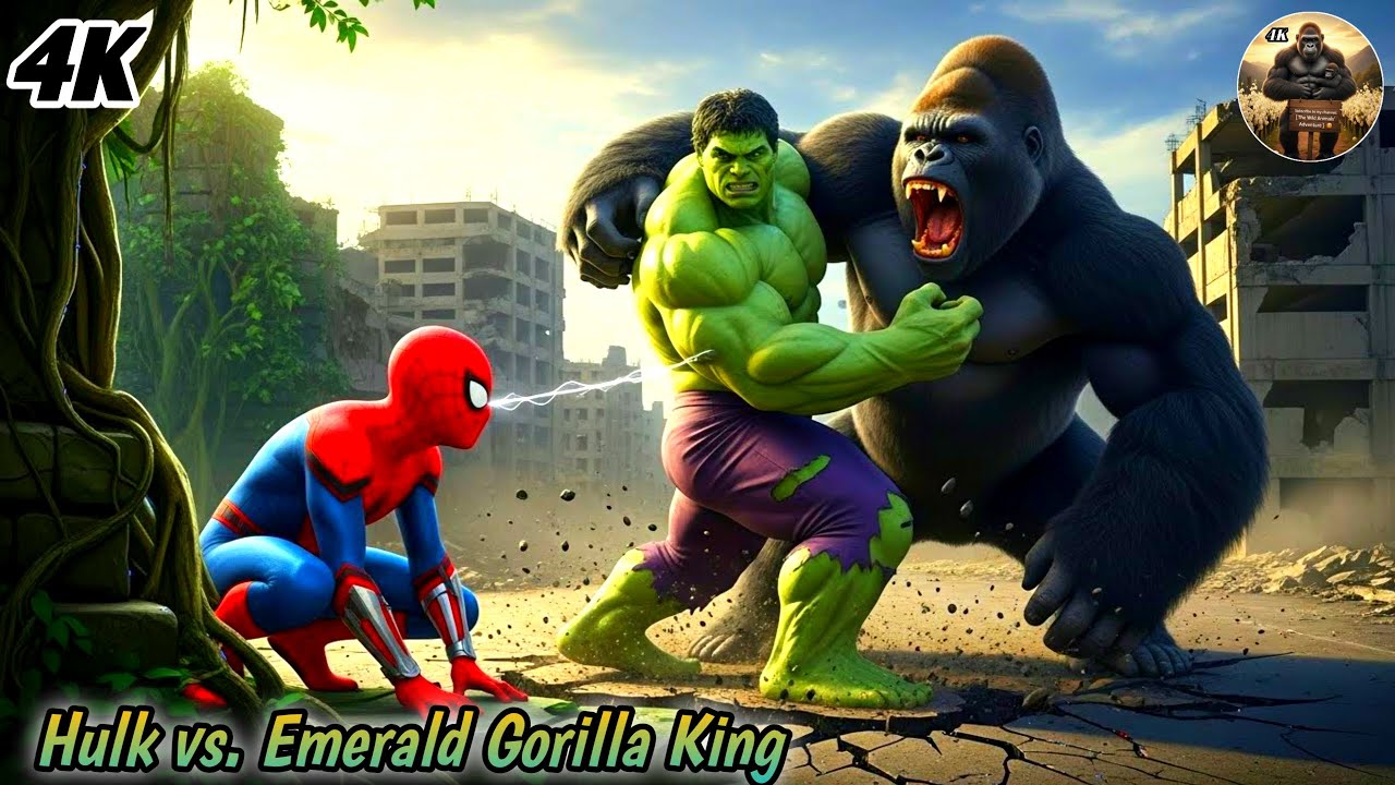 🦍Hulk vs. Emerald Gorilla King – Epic Jungle Battle! #TheWild AnimalsAdventure #hulk #Vs #spiderman
