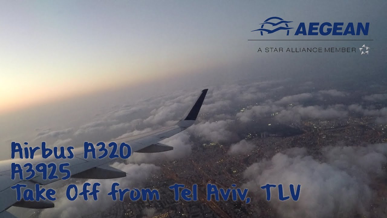 Take Off from Tel Aviv, Aegean Airlines flight A3925 to Athens with Airbus A320