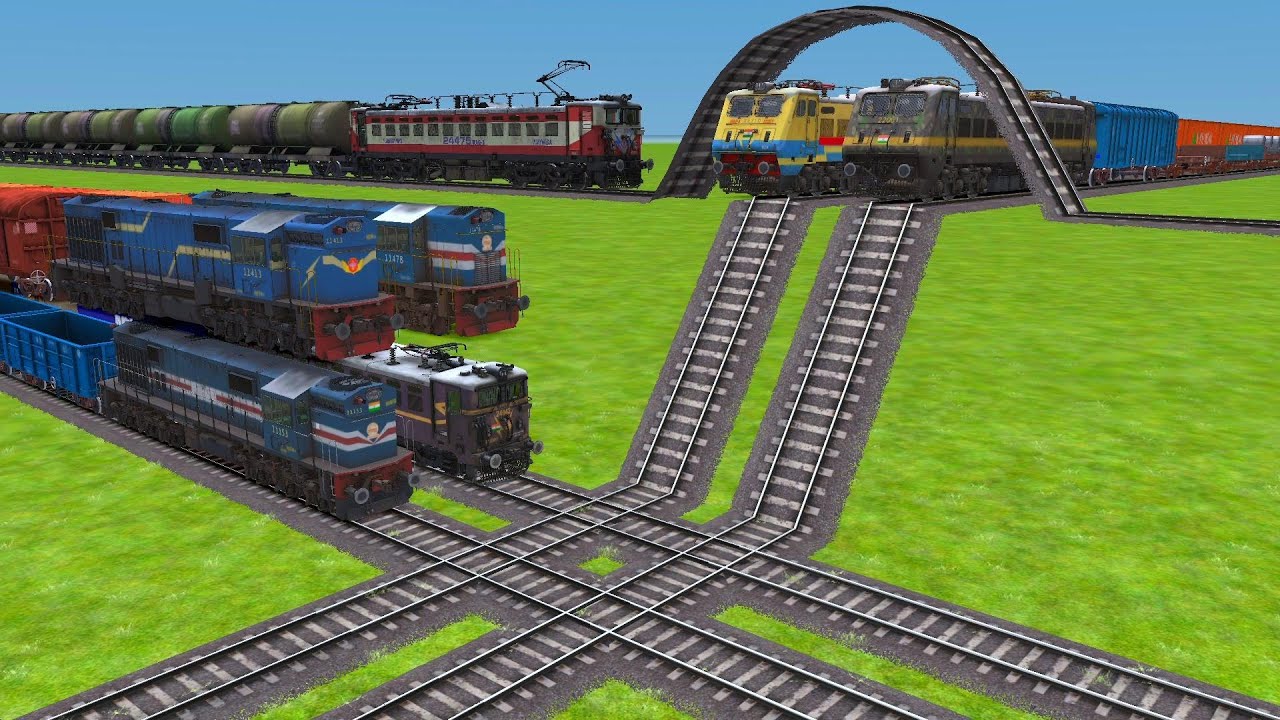 SEVEN TRAINS🎯 CROSSING AT DIAMOND RAILROAD TRACK RISKY RAILROAD TRACK || train wold4 