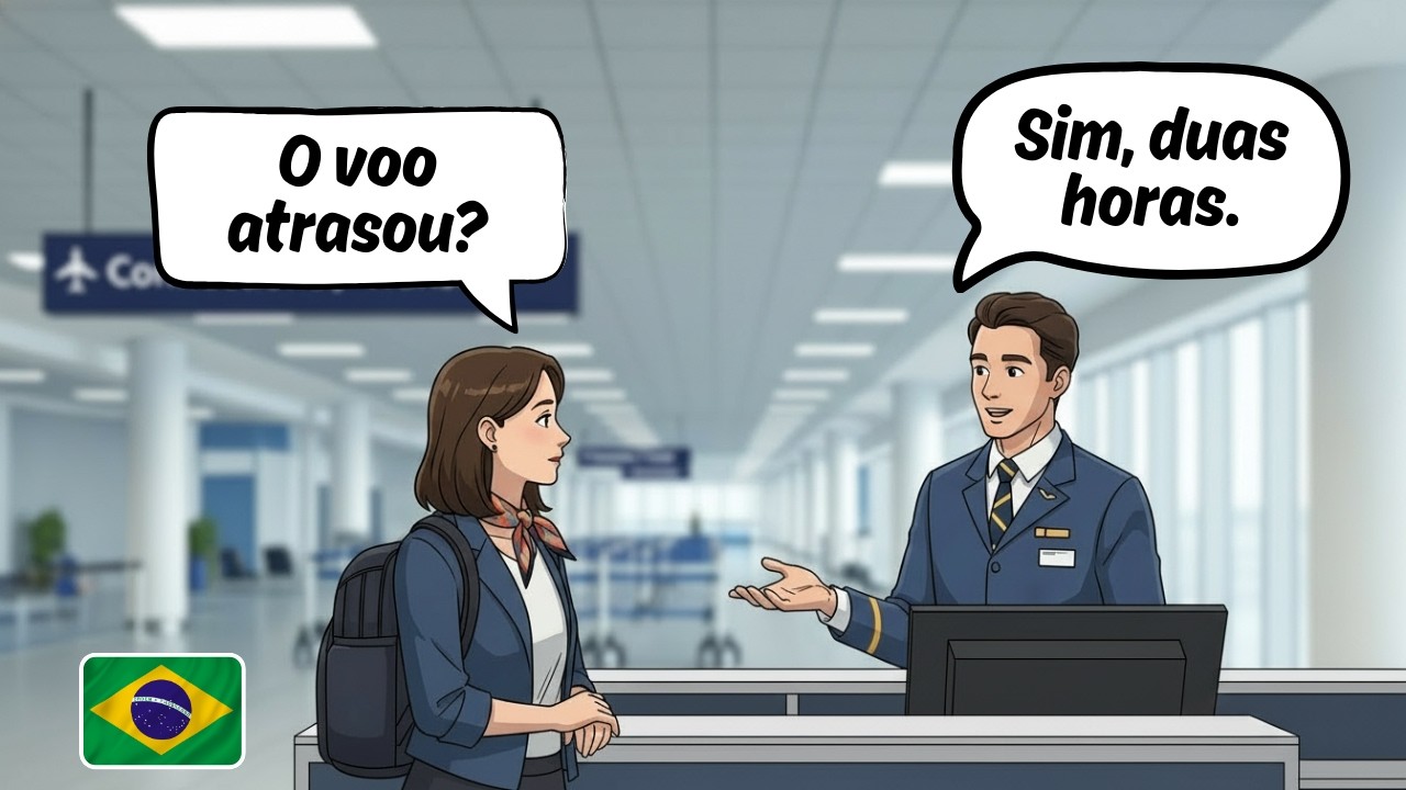 Learn Brazilian Portuguese Through 10 Real Travel Problems | Airport Conversations (A1–A2) Eng subs