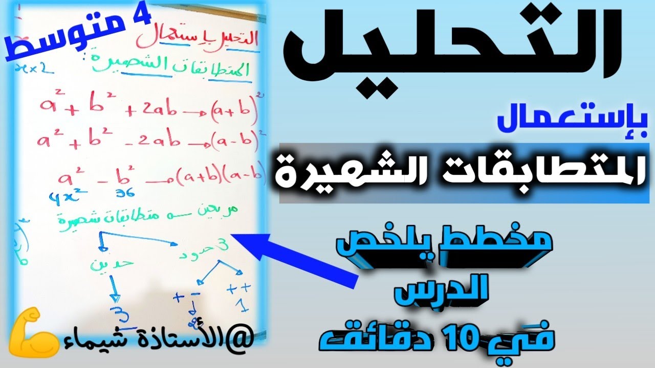 التحليل باستعمال المتطابقات الشهيرة💯...مخطط يلخص الدرس  في 10 دقائق 🤓وعد انك تفهم الدرس💪 4 متوسط
