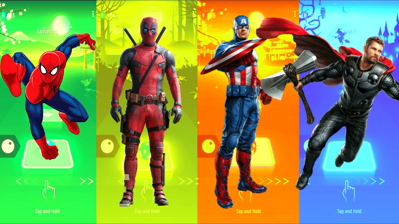 Spiderman 🆚 DeadPool 🆚 Captain America 🆚 Thor | Marvel Heroes | Tiles Hop Fun Ball