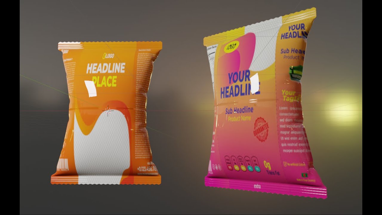 how to create snacks packet in blender 3.2.2_Part2- Add texture by using UV wrapping and shading