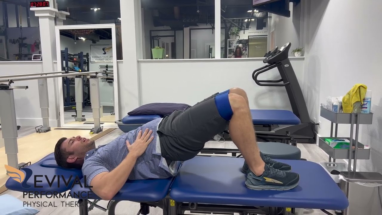 Hip bridge with hip circle around knees