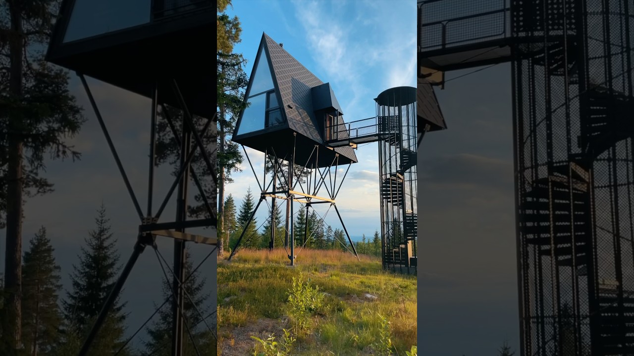 Elevated Tiny House: Stunning A-Frame Cabin in the Treetops of Norway 
