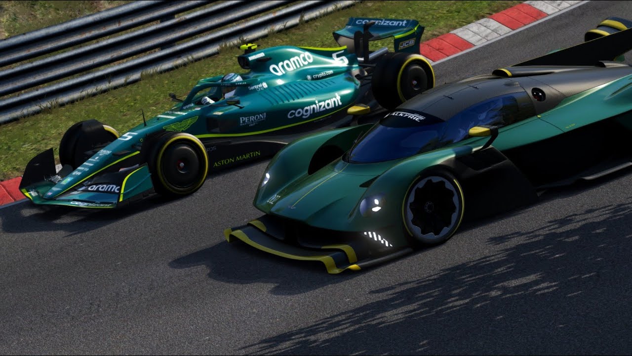 2022 F1 Aston Martin AMR22 Sebastian Vettel vs 2022 Aston Martin Valkyrie AMR Pro at Nordschleife