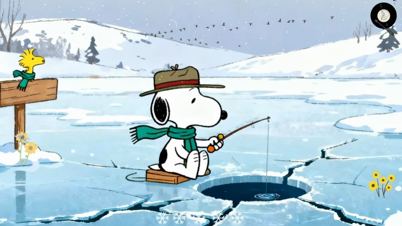 ❄️ Snoopy’s Calm Winter Fishing 🎧 Chill Lofi Beats for Relax Focus 🌨️ Snowy Silence