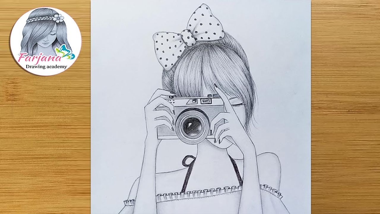Easy Way to Draw a Girl is holding the camera || pencil sketch || How to draw a girl taking a photo