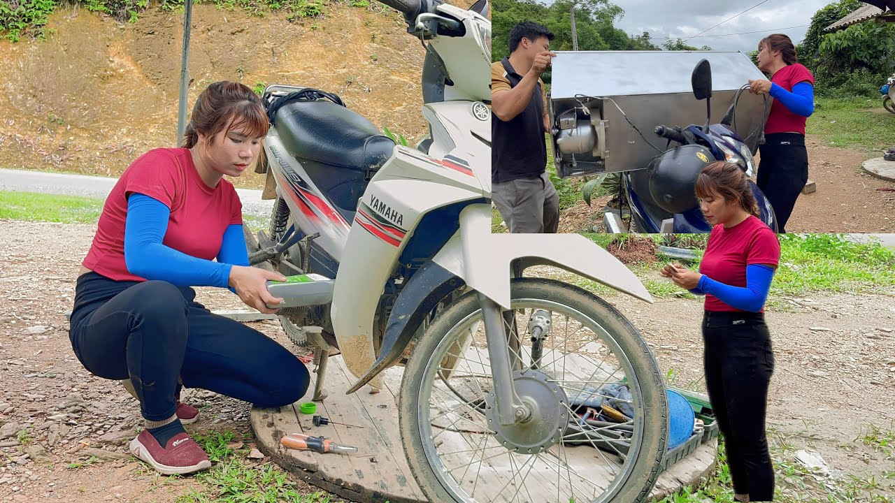 Genius repair girl has repaired a clogged engine motorcycle