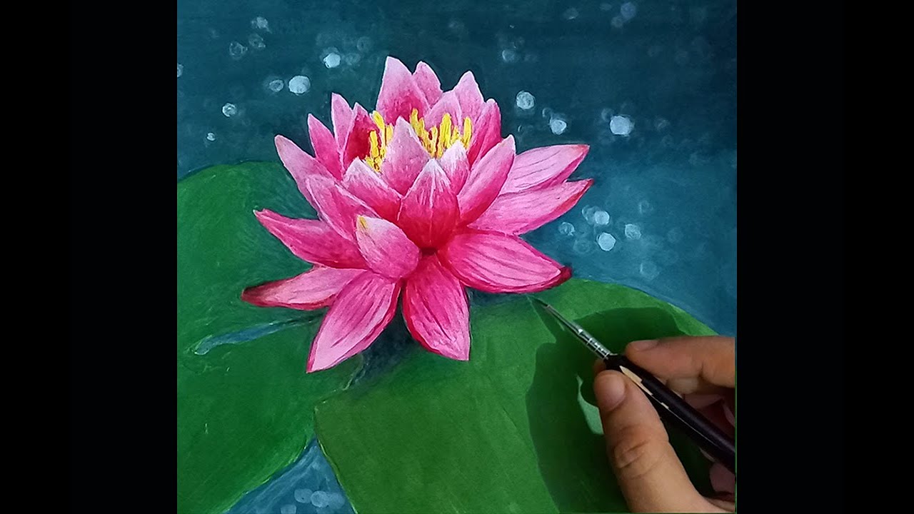 How to Draw Water Lily Acrylic Flower Painting on Paper Step by Step Tutorial.
