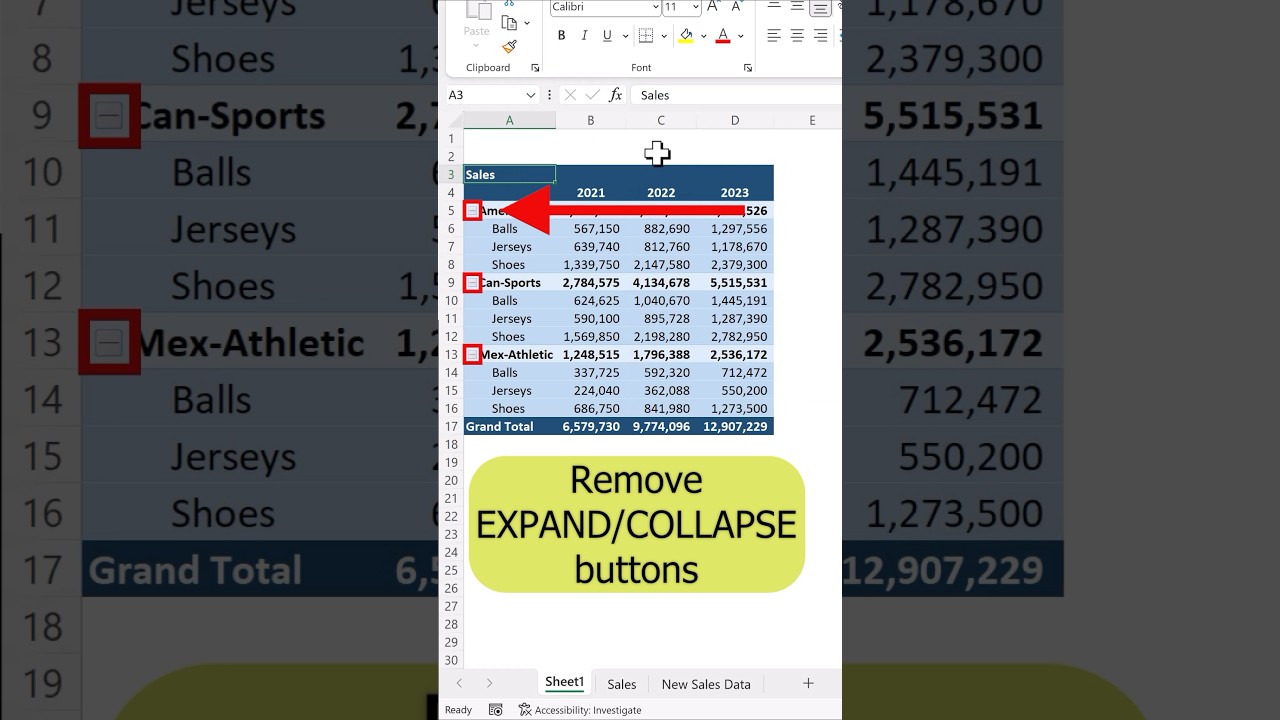 Remove +/- buttons in pivot table