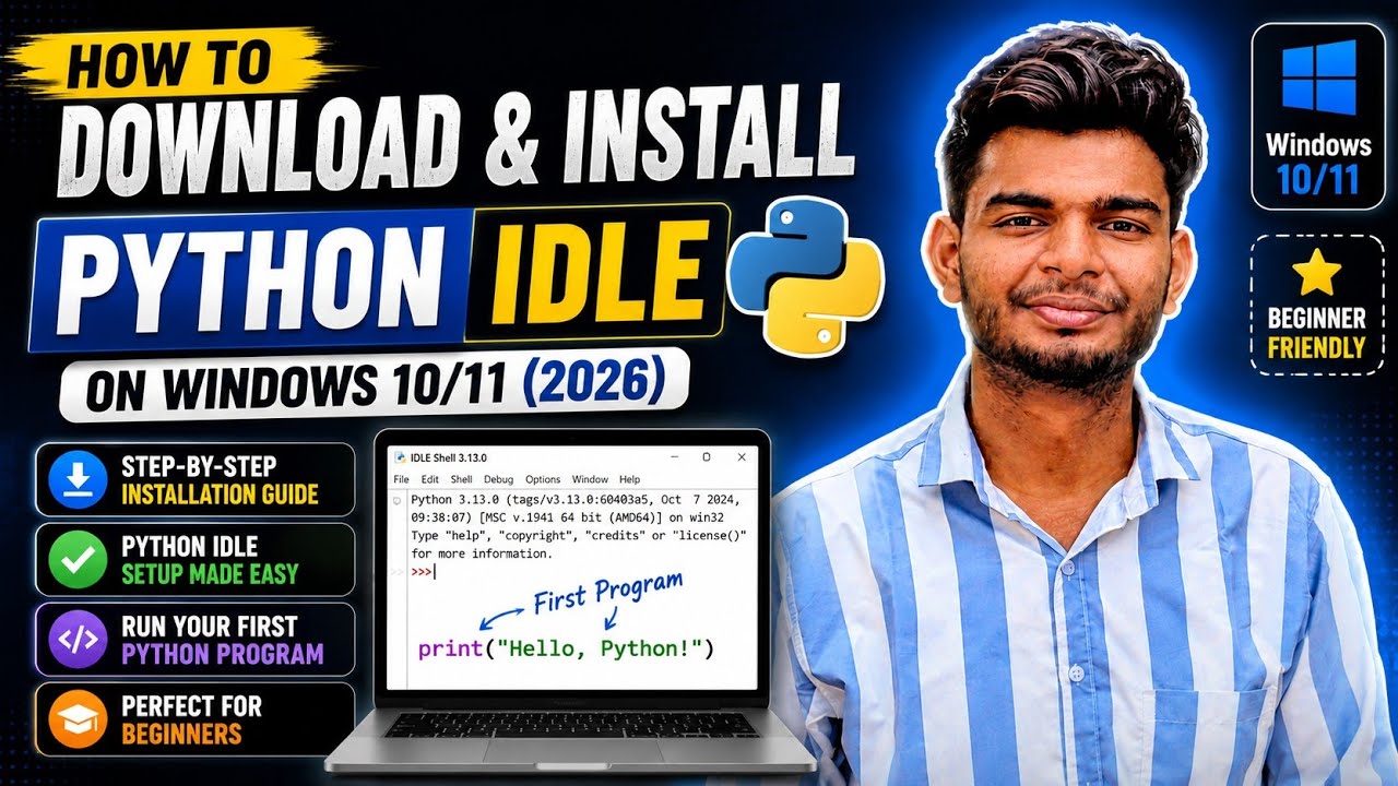 Как скачать и установить Python IDLE на Windows 10/11 (2026) | Первая программа на Python