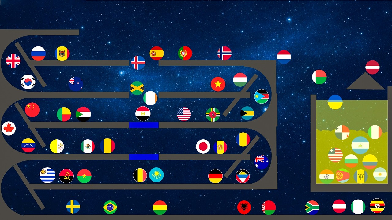 Countries in Space Marble Race In Algodoo &mdash; Who Will Win?