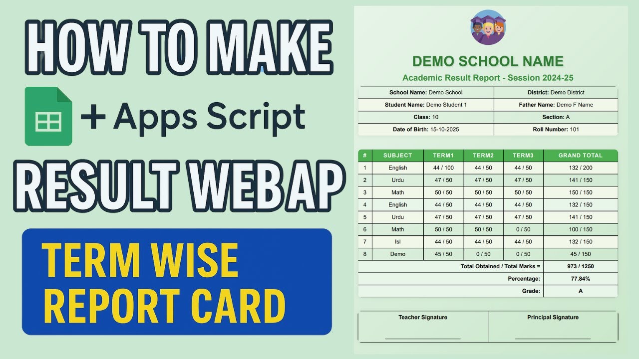 How to Make Online Student Result Card Report | Student Report Card Web App with Apps Script | D33