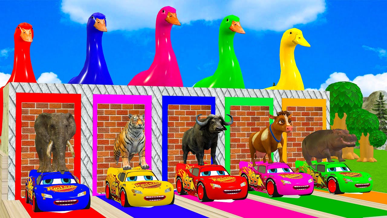 Long Slide Game with Cow Elephant Gorilla Hippopotamus Tiger 3d Animal Game Funny 3d Animals