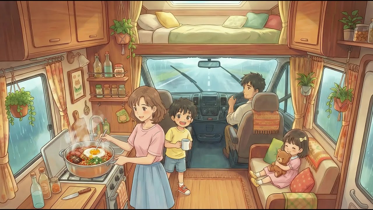Cozy Vanlife in the Rain | Cooking Ramen & Beach Camping ASMR (Ghibli Style)