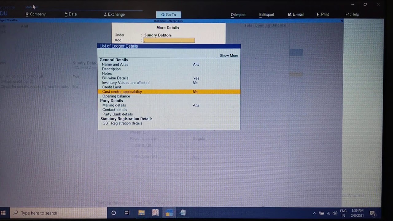 # Cost center in sales voucher entry TallyPrime.
