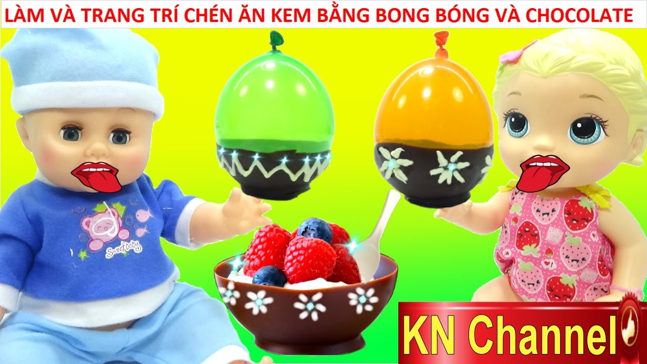 L&Agrave;M V&Agrave; TRANG TR&Iacute; LY ĂN KEM TỪ BONG B&Oacute;NG CHOCOLATE cực xinh HOW TO MAKE CHOCOLATE BOWLS WITH BALLOON
