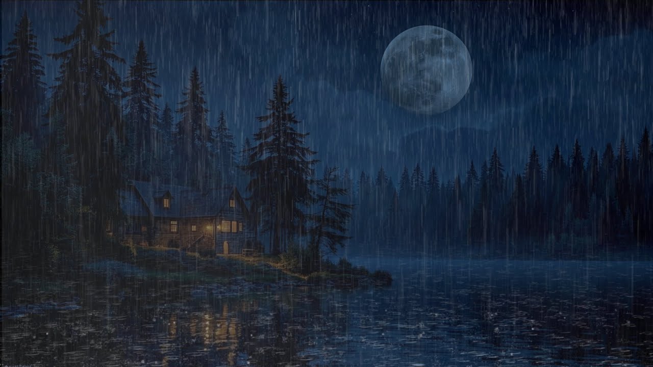 Dark Rainy Night by the Lake 🌙 Cabin Rain Sounds for Deep Sleep