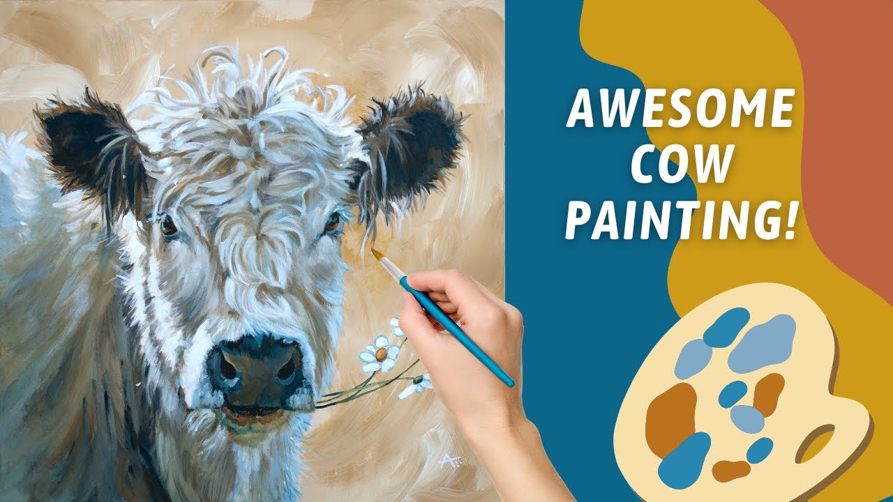 ACRYLIC COW PAINTING! Painting CURLY FUR Cow! Cow on WOOD Board! By: Annie Troe