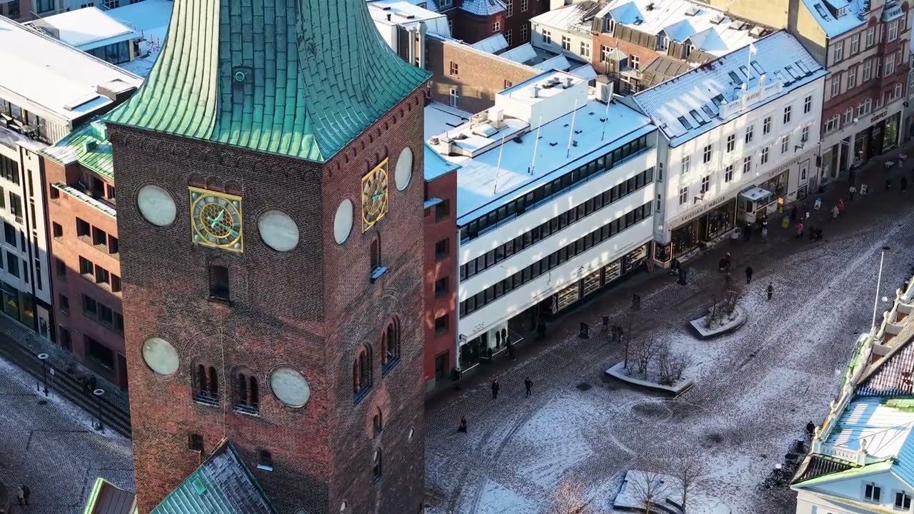 Aerial Views of Aarhus, Denmark - DJI Air 3S Stock Footage - Winter 2024