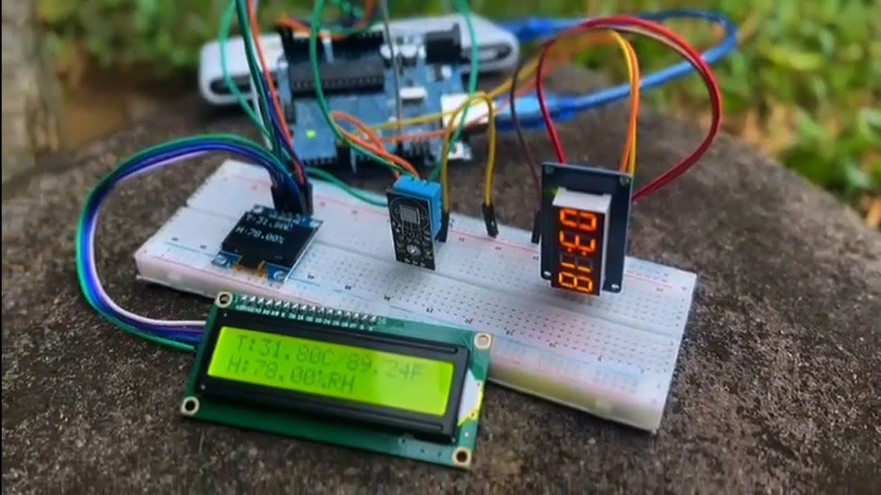Mengatur Suhu & Kelembaban Menggunakan OLED, LCD 12C, TM1637, DHT11