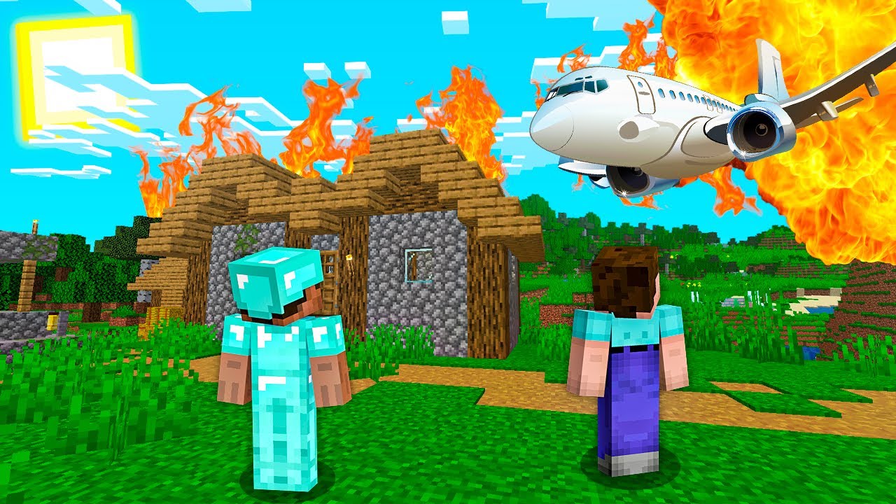 Minecraft NOOB vs PRO: PLANE CRASH CHALLENGE! 100% TROLLING IN VILLAGE