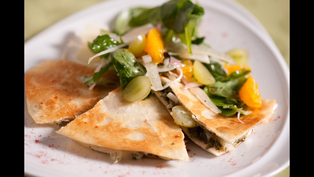 Grape and Brie Quesadillas with Green Grape & Arugula Salad