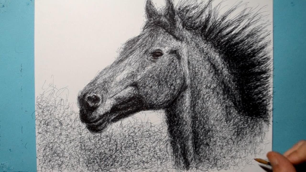 Ballpoint Pen Drawing / Horse Portrait / Scribble Art Therapy / Day 034