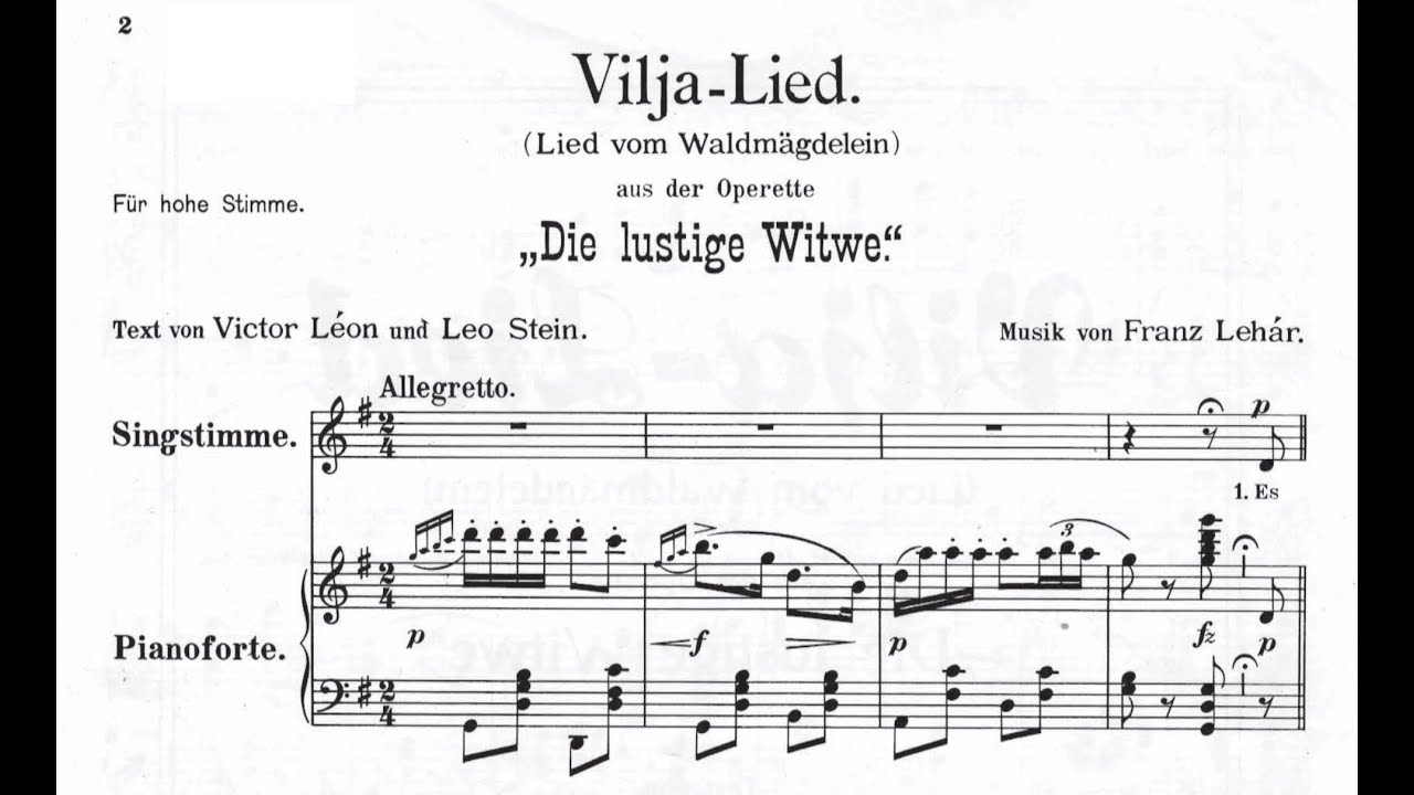 Vilja-Lied /Vilia (from The Merry Widow)Franz Lehár, Piano Accompaniment.