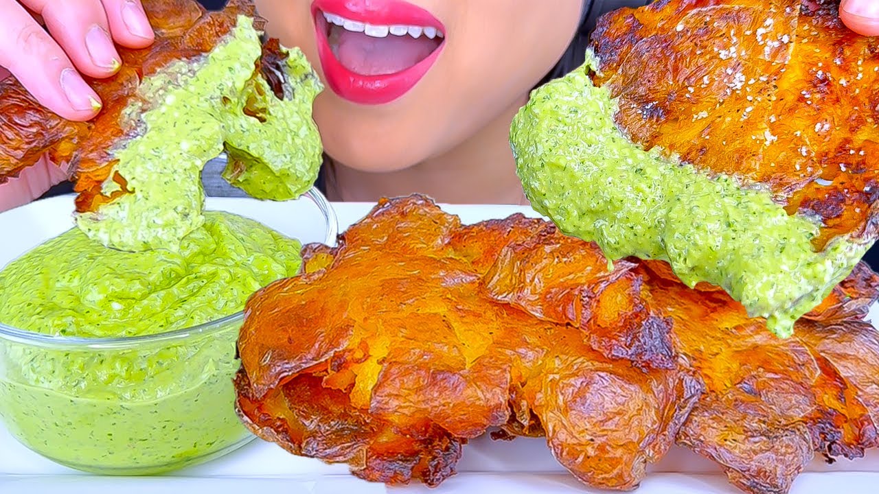 ASMR CRISPY SMASHED POTATOES AND GREEN SAUCE | ASMR Phan