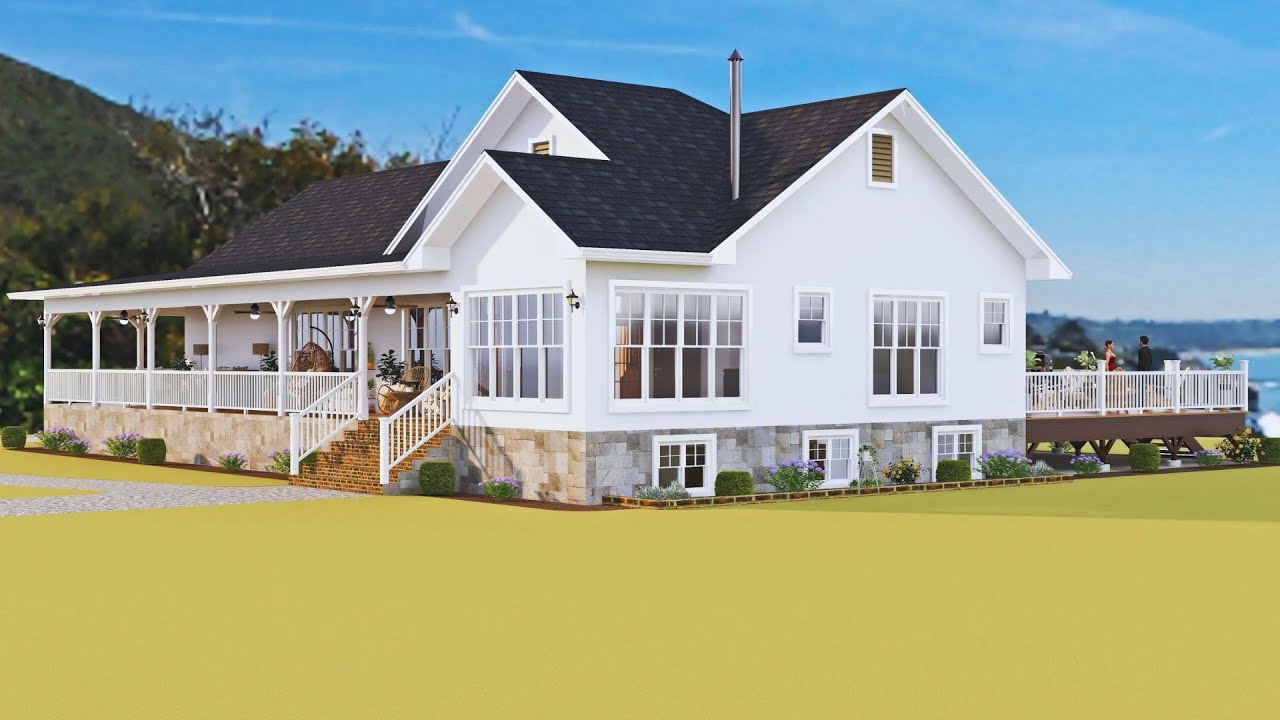 The Most Outstanding Farmhouse Design With Porches, Basement & 2-Car Garage. ID #1020