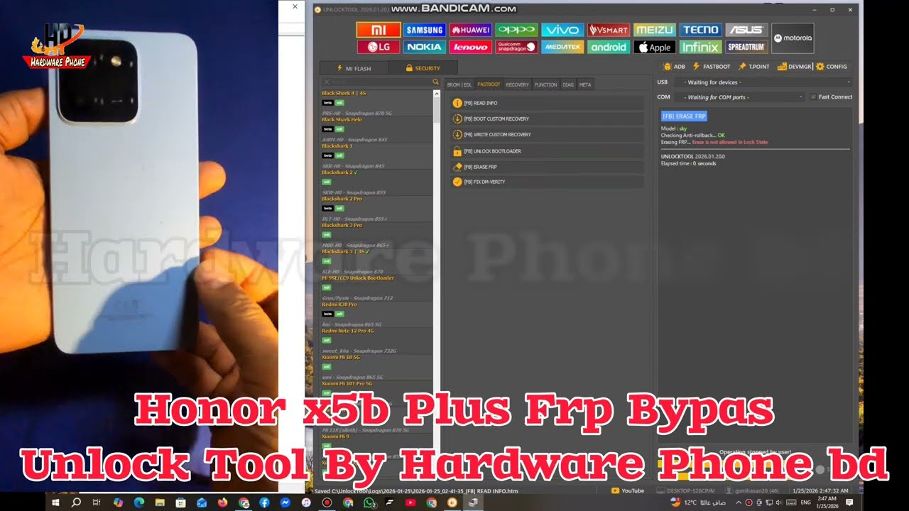 Honor x5b Plus || Frp Bypass Unlock Tool By || Hardware Phone bd 