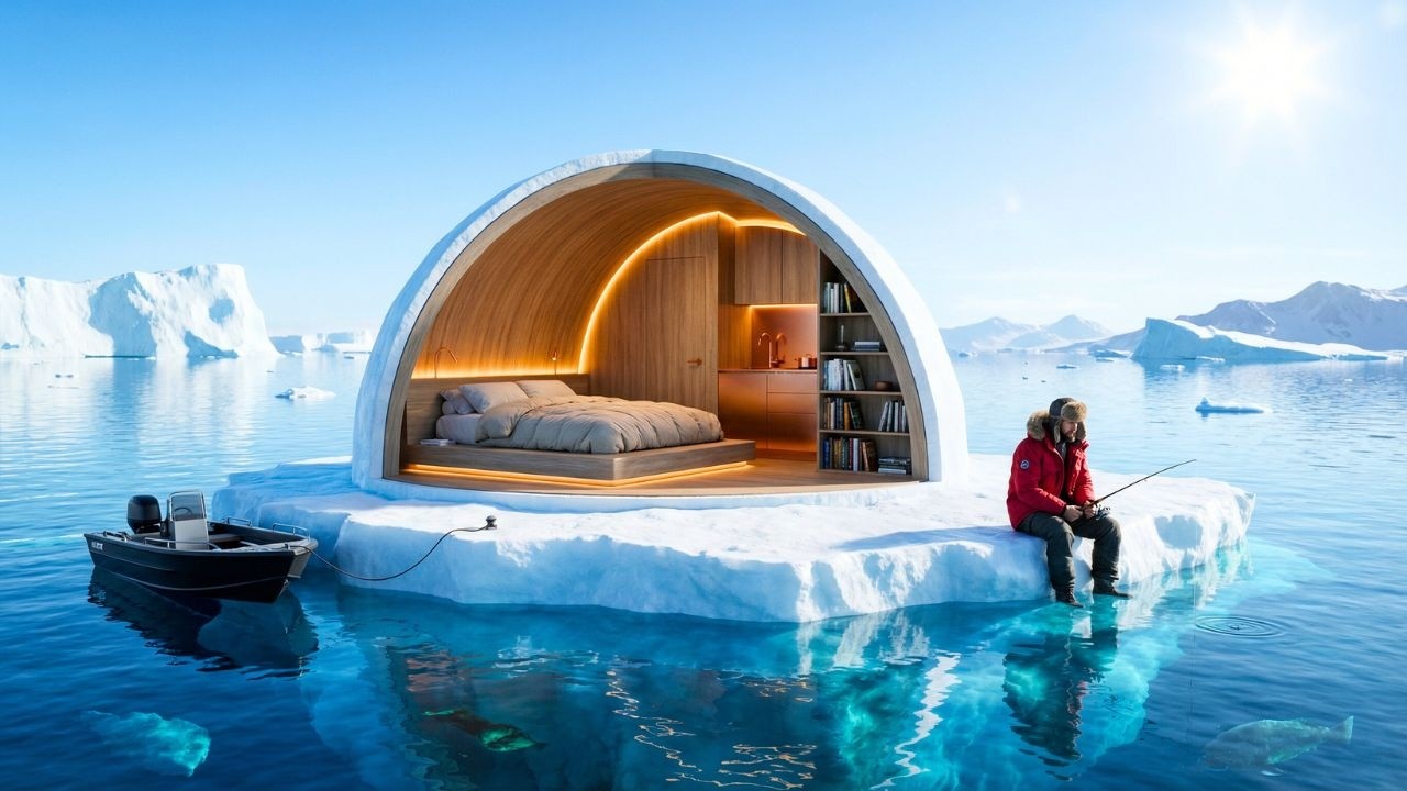 Constructing a Glowing Ice Shelter at Extreme Cold  Full Build