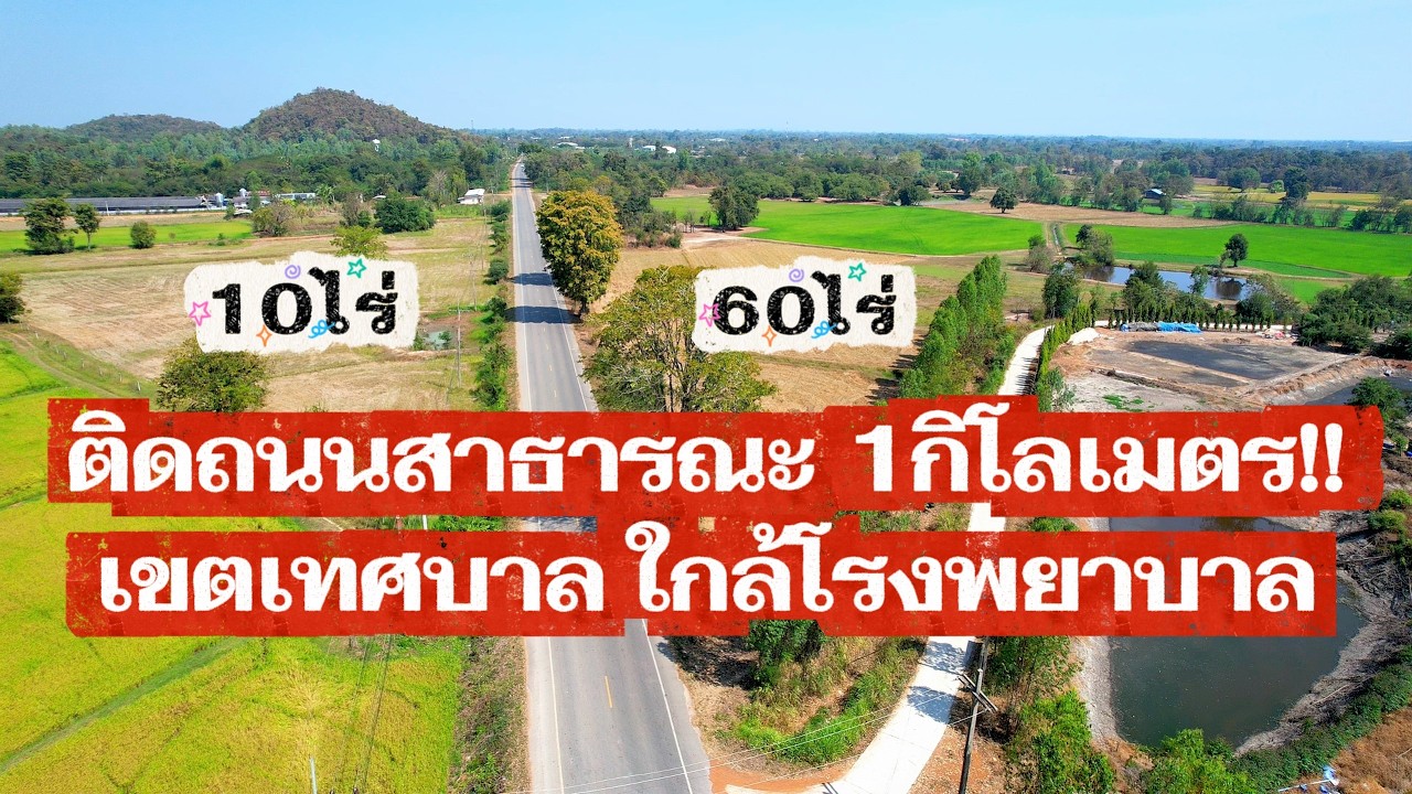 ที่สวยติดถนน1กิโลเมตร!! 10ไร่ กับ 60ไร่ ติดถนนดำ ใกล้โรงพยาบาล เขตเทศบาล หนองมะโมง ชัยนาท
