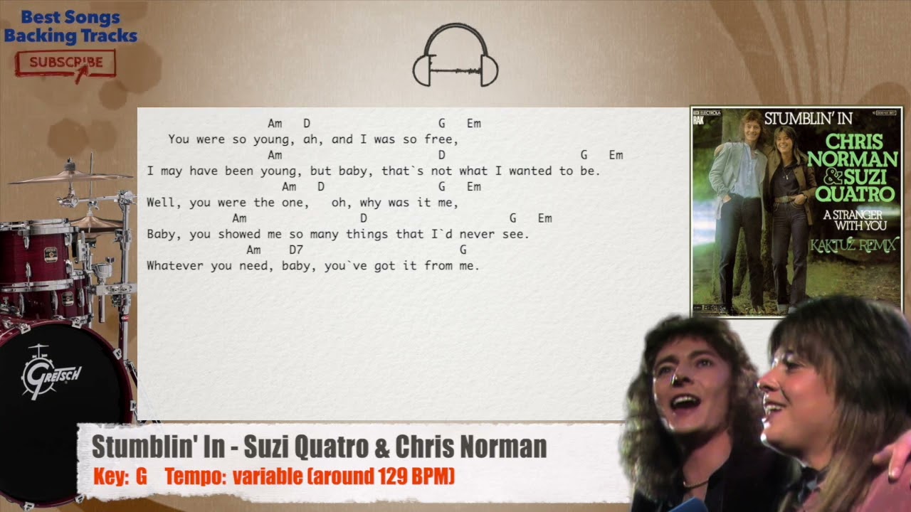 🥁  Stumblin' In - Suzi Quatro & Chris Norman Drums Backing Track with chords and lyrics