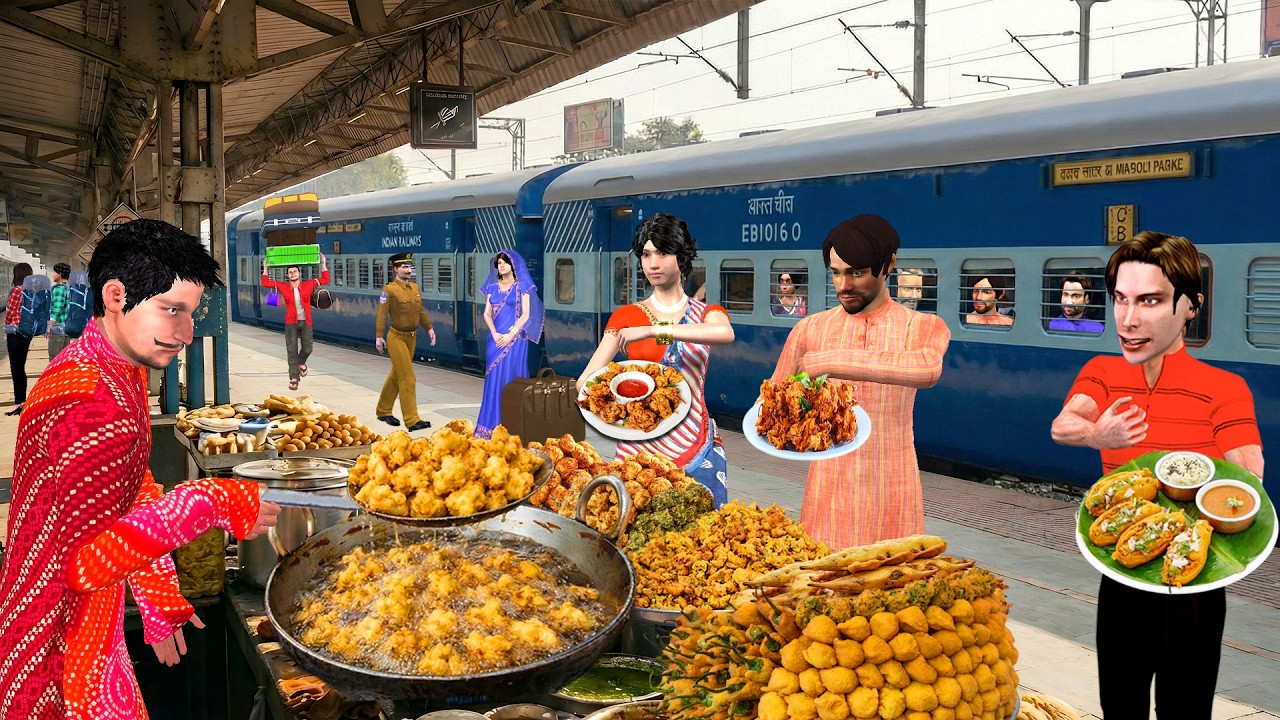 Train Me Pakoda Food Cooking Pakoras At Railway Station Street Food Hindi Kahaniya Moral Stories