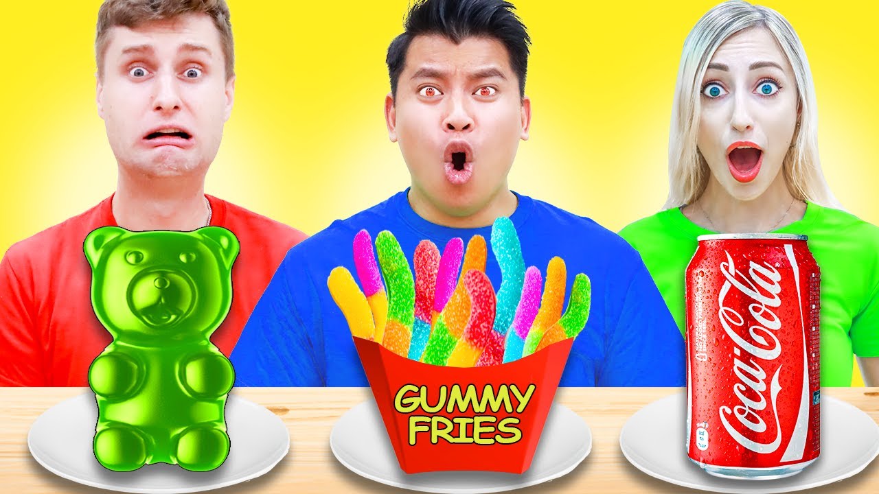 GUMMY FOOD VS REAL FOOD CHALLENGE | EATING CRAZY FOOD FOR 24 HOURS | EDIBLE CANDY & REAL FOOD